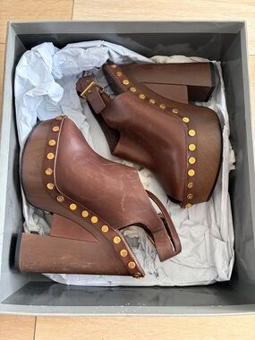 Tom Ford Brown Leather Studded Wedge Sandals